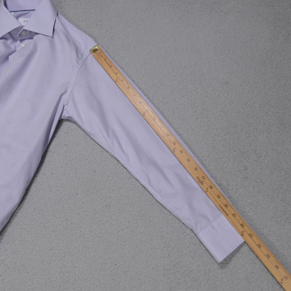Eton Dress Shirt Mens 15 Slim Blue Pink Plaid Long Sleeve - Picture 13 of 15